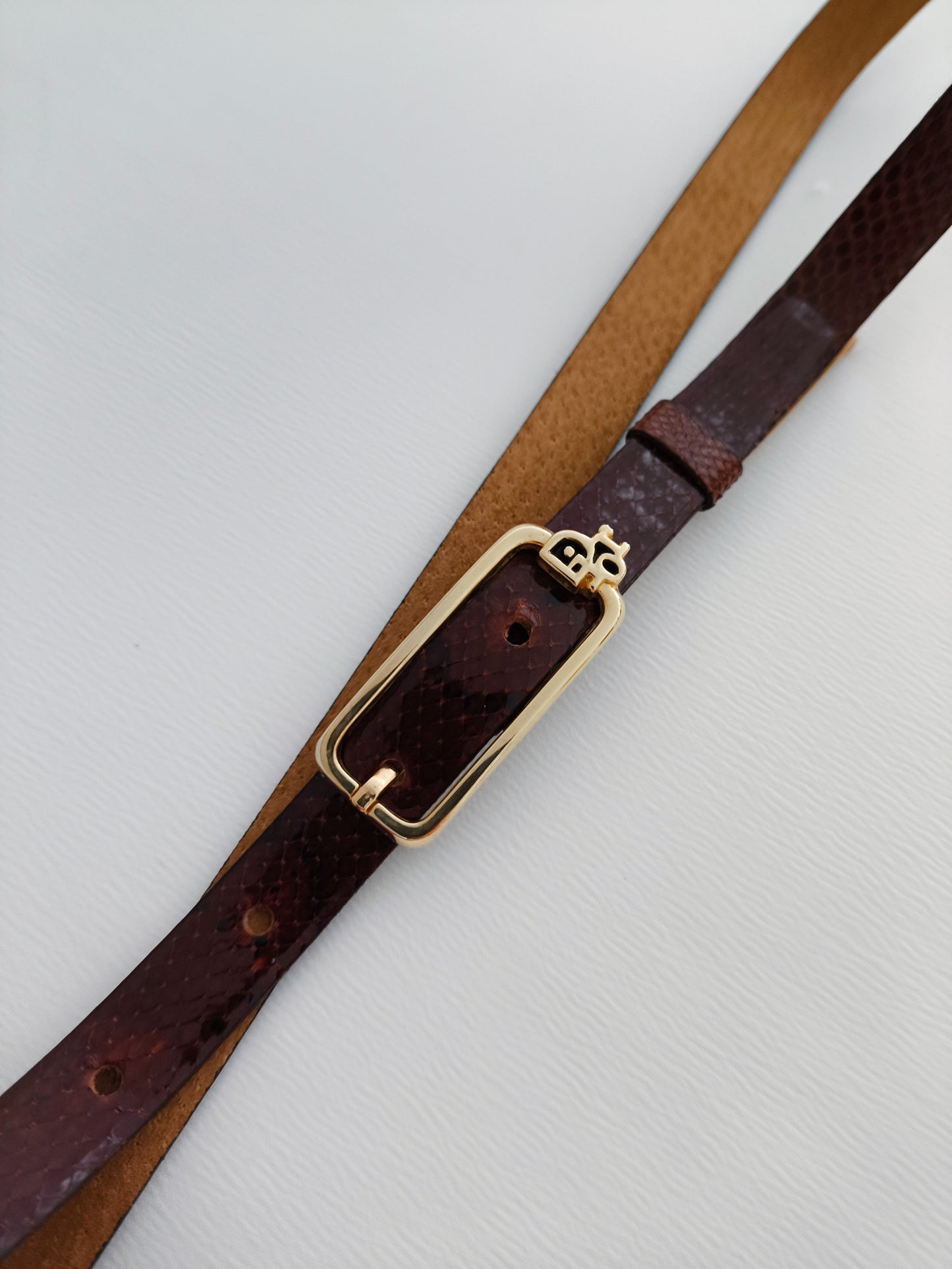 Cinturón vintage Dior de piel de serpiente en marrón