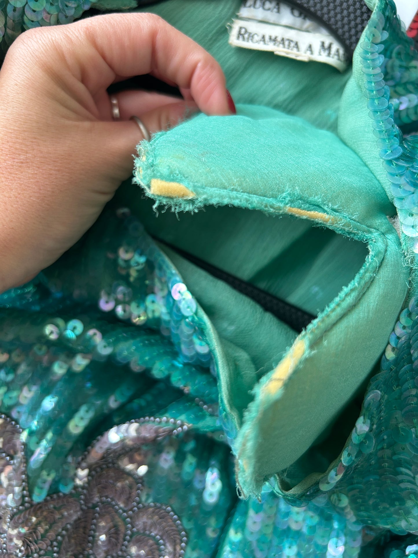 Blusa vintage de fiesta en color turquesa con lentejuelas