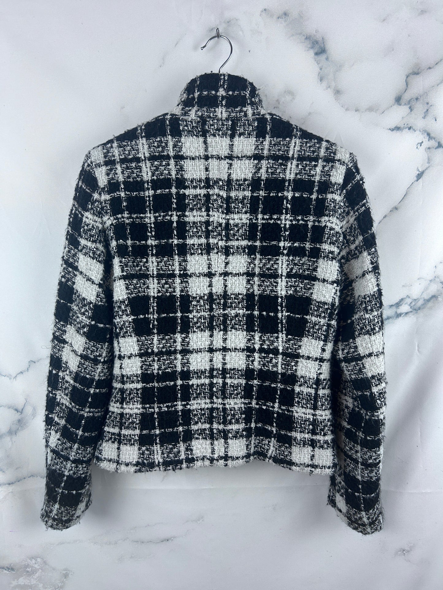 Blazer vintage de cuadros en blanco y negro