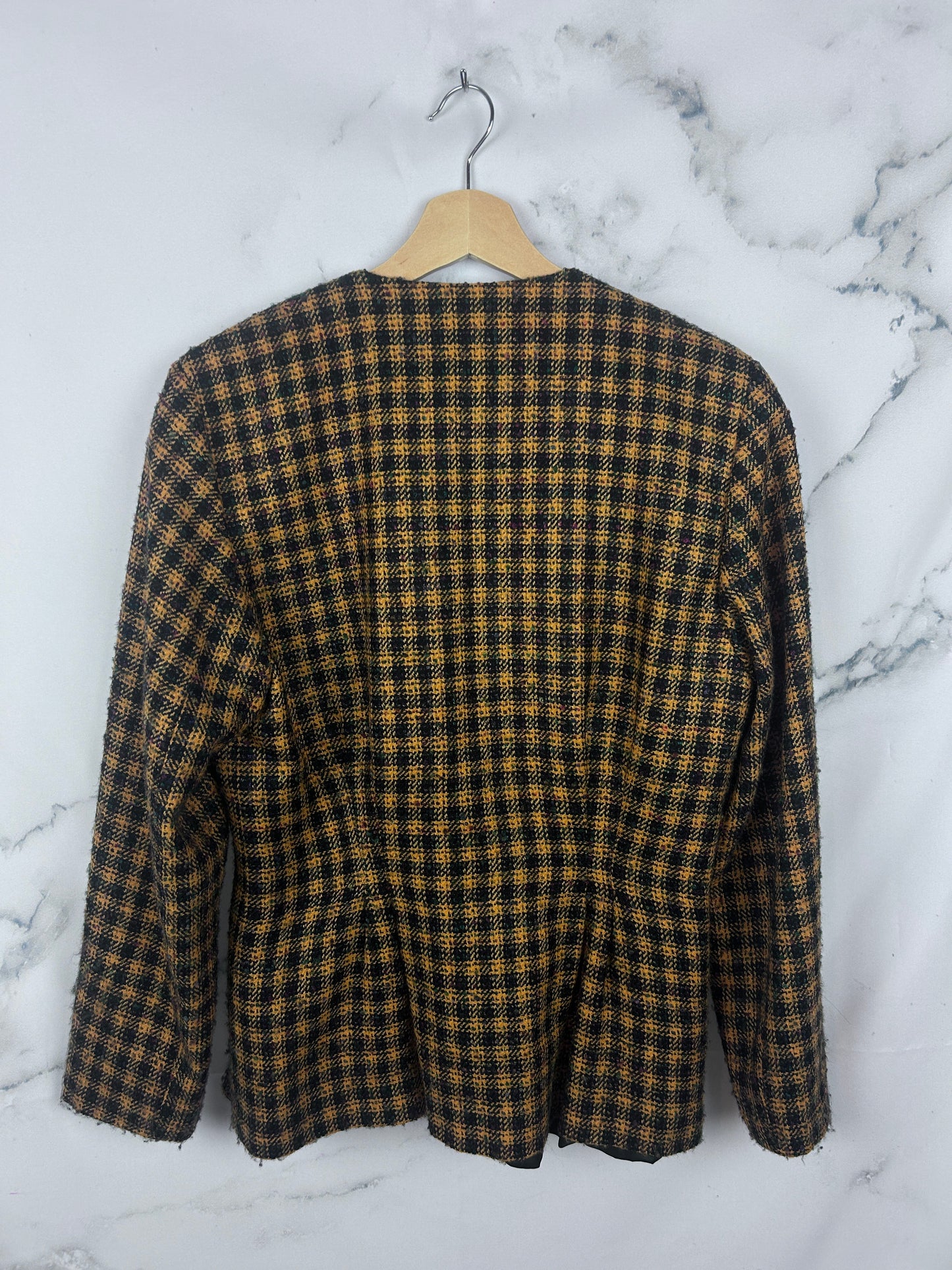 Blazer vintage de cuadros en naranja y negro