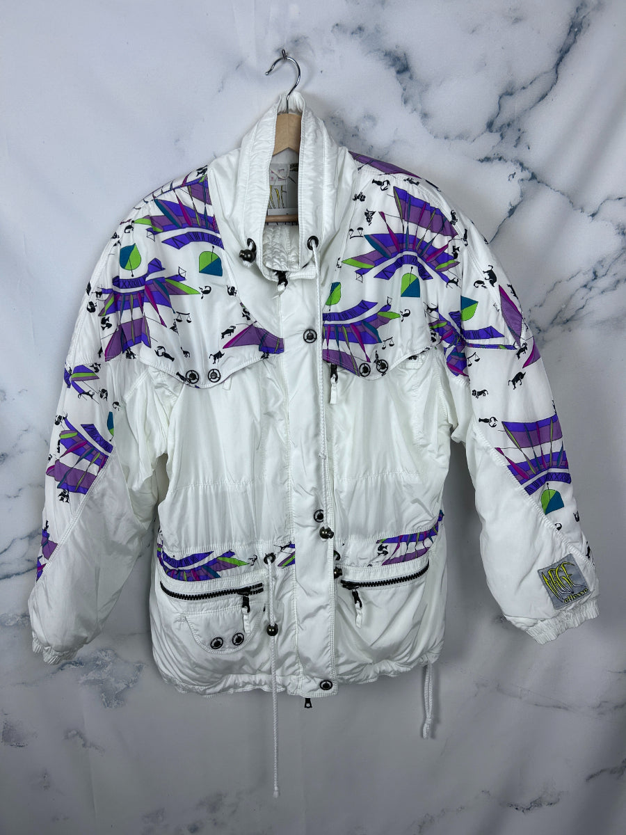 Ski jacket vintage en color blanco con estampado llamativo marca Ellesse