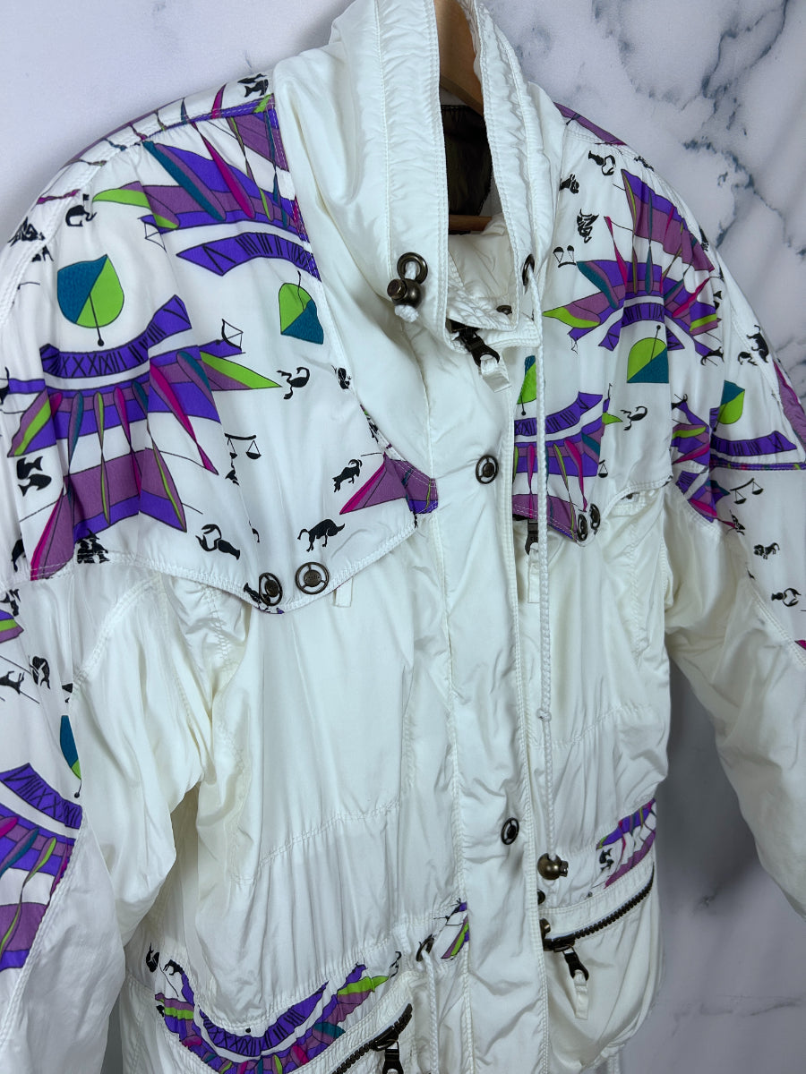 Ski jacket vintage en color blanco con estampado llamativo marca Ellesse