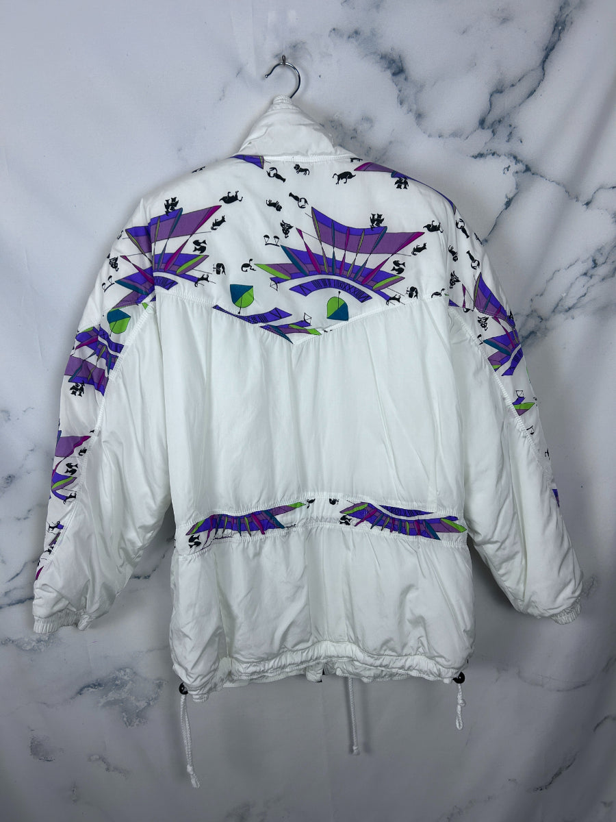 Ski jacket vintage en color blanco con estampado llamativo marca Ellesse