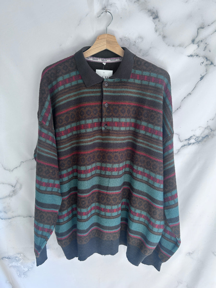 Jersey vintage tipo polo con rayas horizontales