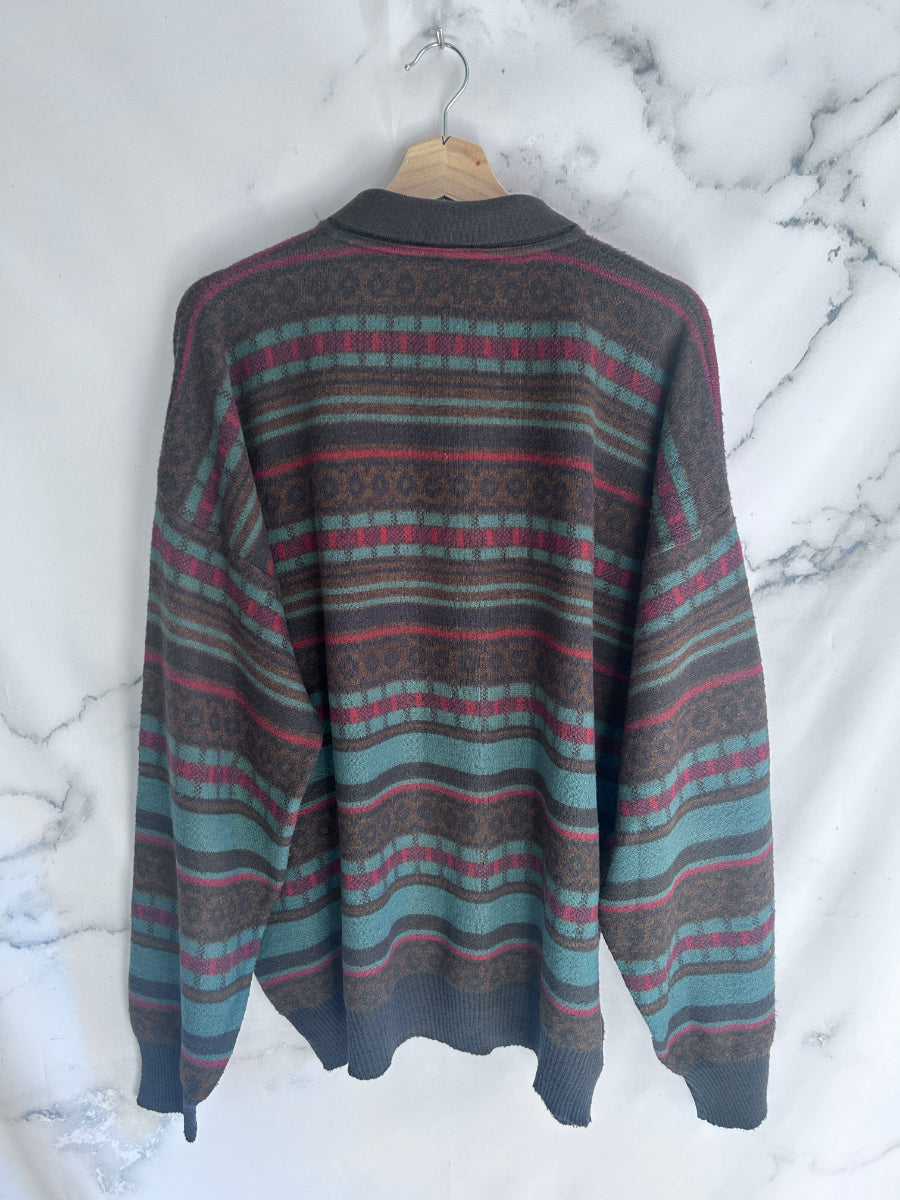 Jersey vintage tipo polo con rayas horizontales