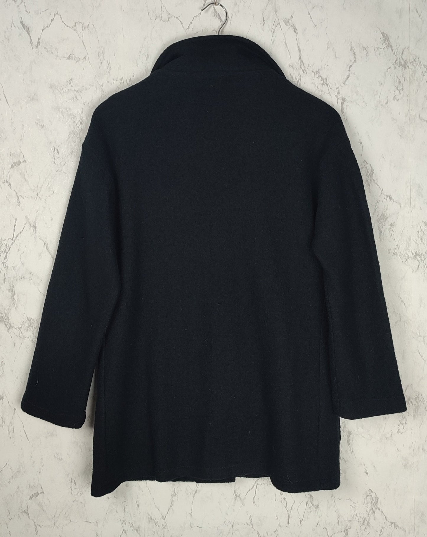 Black coat with gold buttons