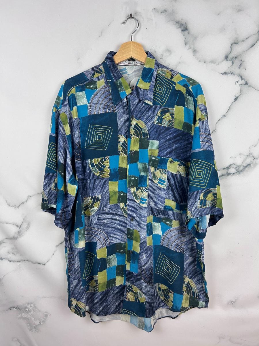 Camisa vintage estampada tonos azules