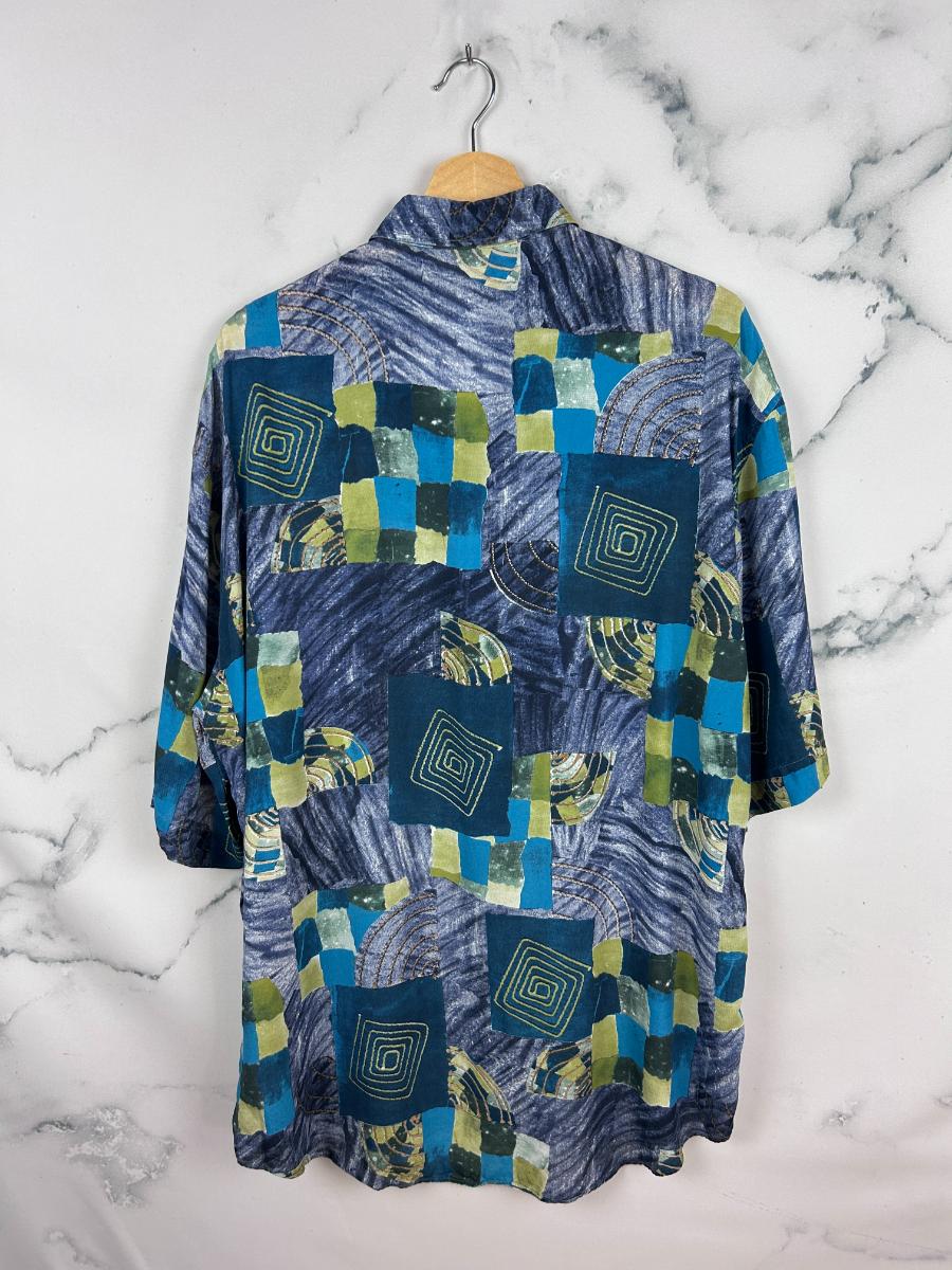 Camisa vintage estampada tonos azules