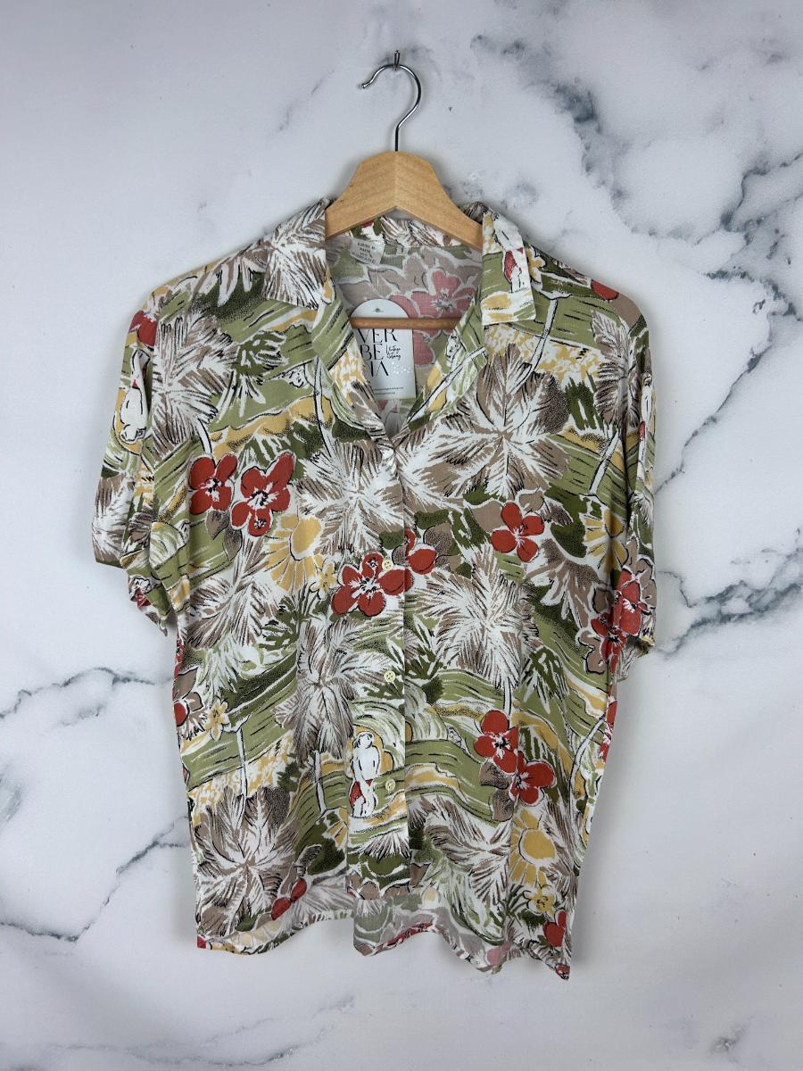 Blusa vintage con estampado hawaiano