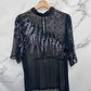 Blusa vintage negra transparente con lentejuelas