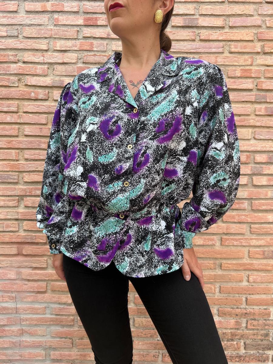 Blusa vintage de manga larga con cintura elástica