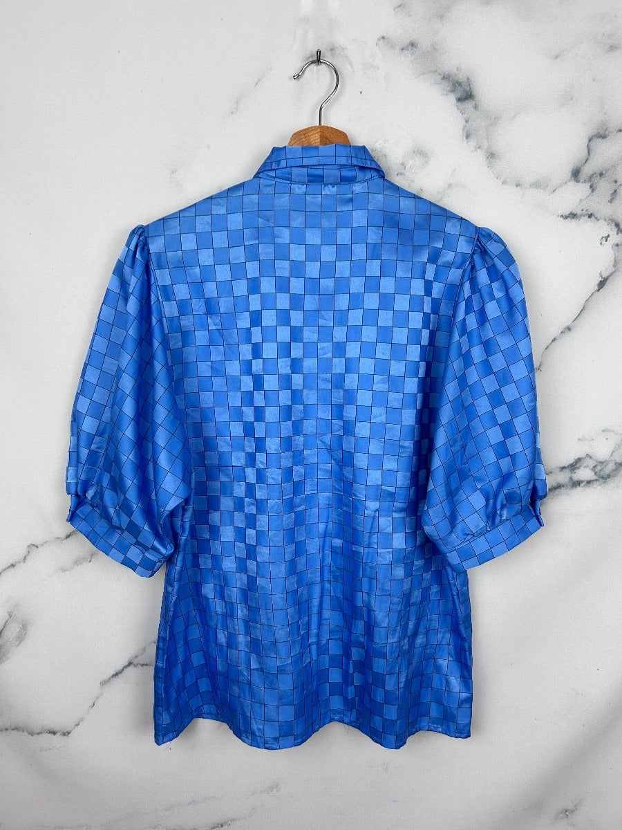 Blusa vintage azul de cuadros