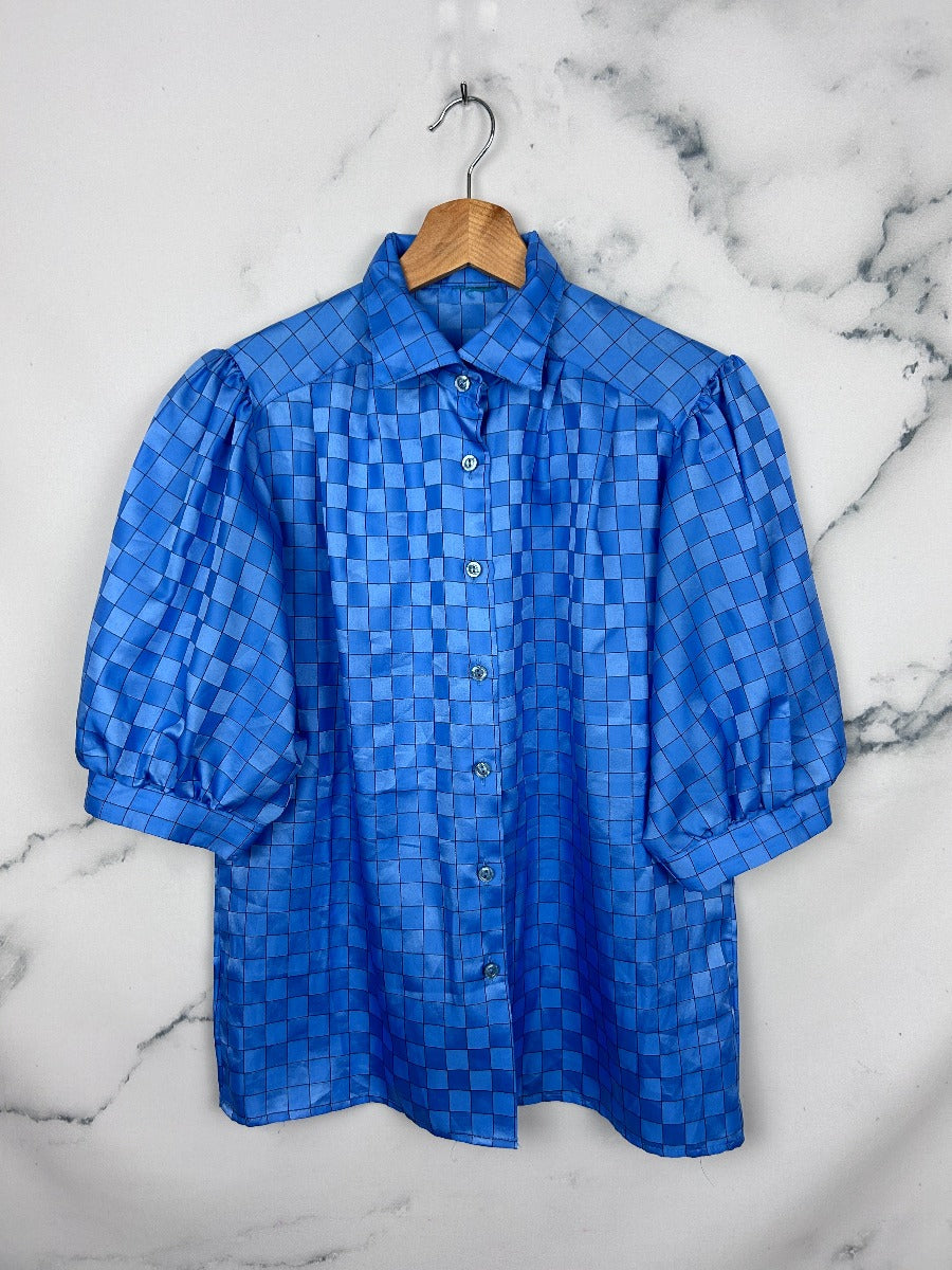 Blusa vintage azul de cuadros