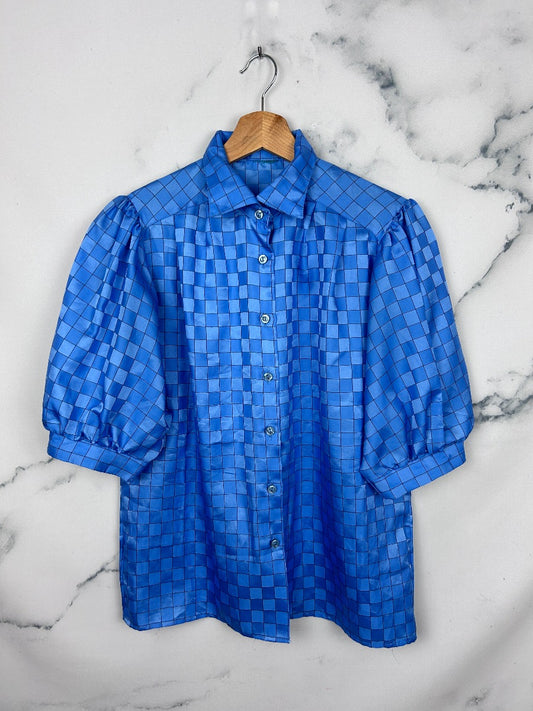 Blusa vintage azul de cuadros