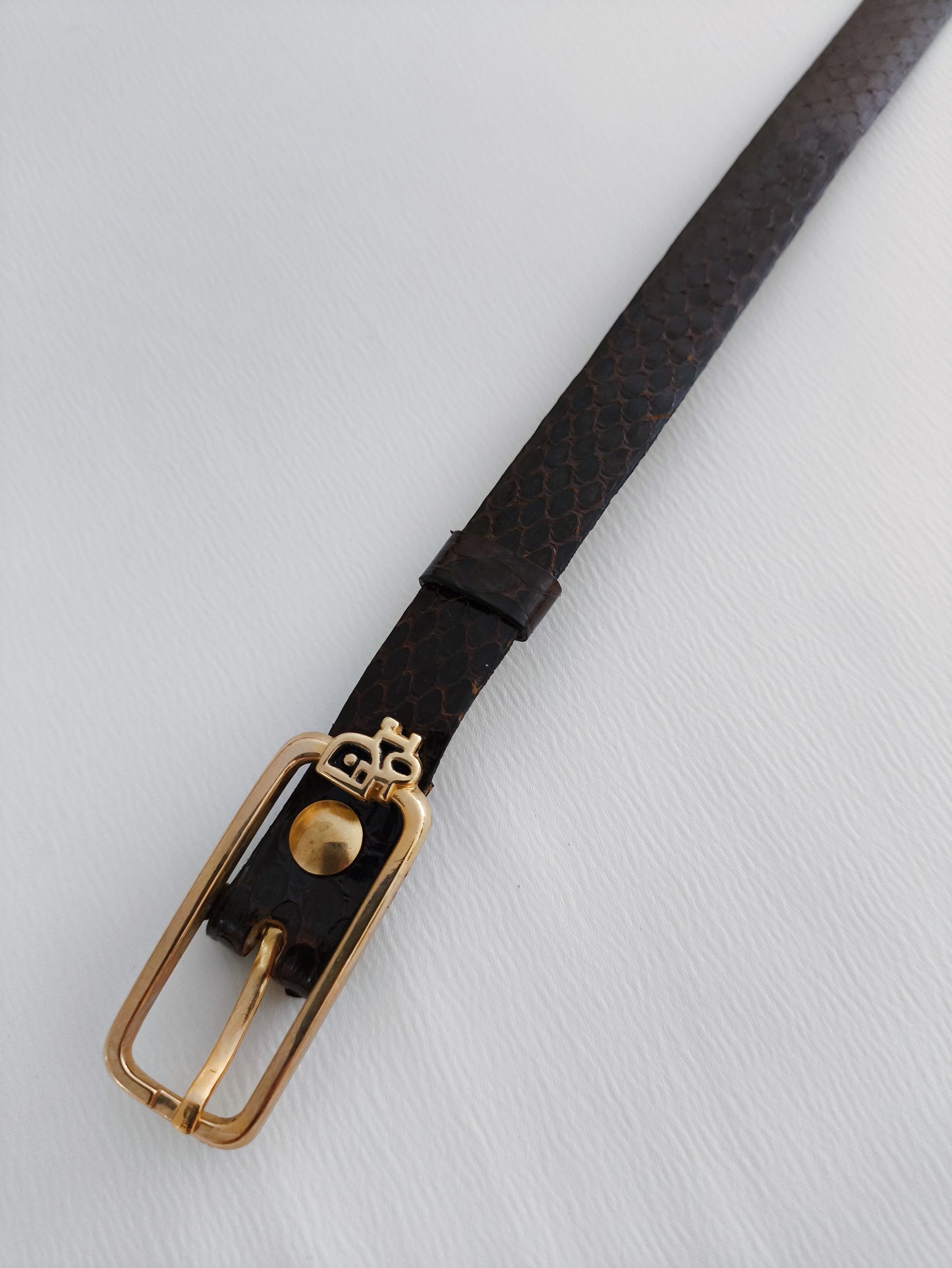 Cinturón vintage Dior de piel de serpiente en marrón