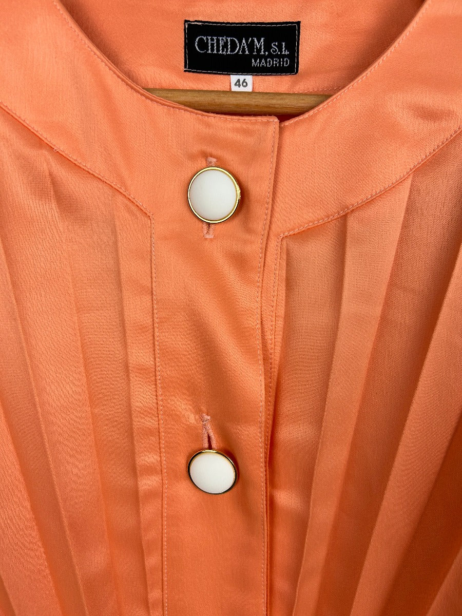 Blusa vintage plisada en color coral