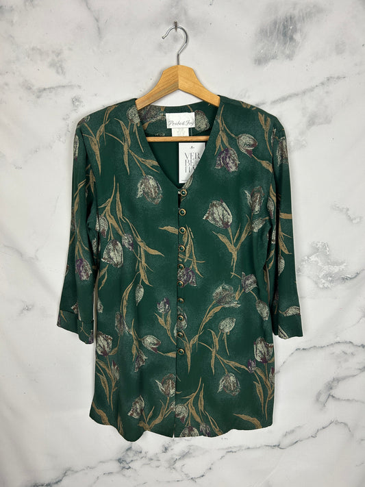 Blusa vintage estampada en color verde
