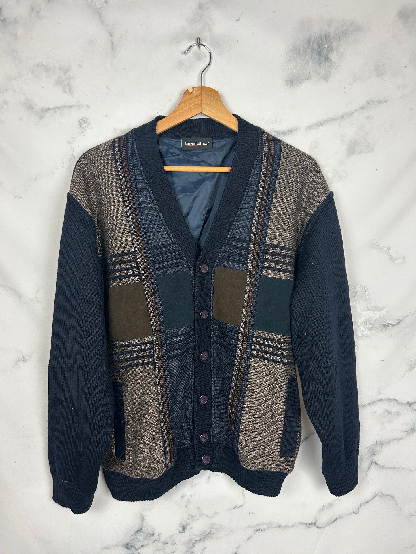 Cárdigan vintage azul marino con forro interior