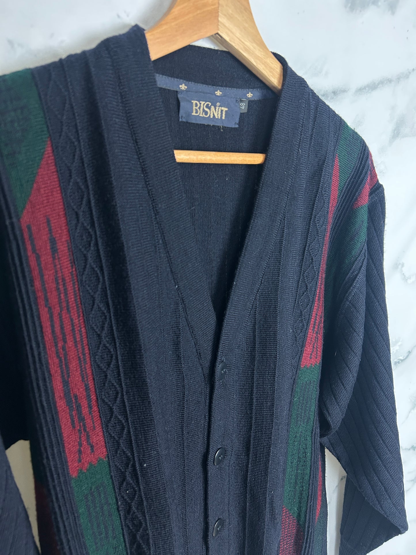 Cárdigan vintage de punto en color azul marino