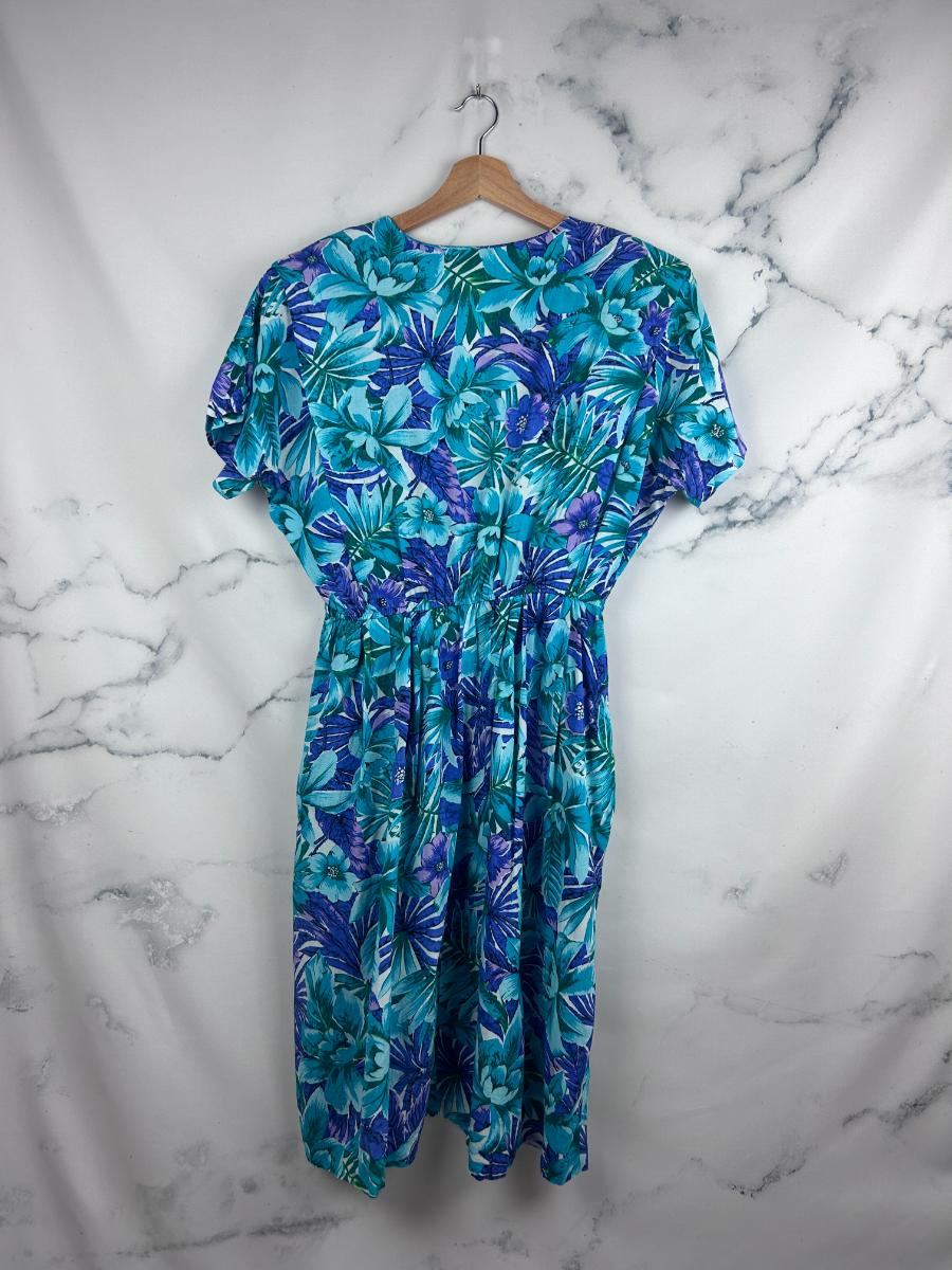 Vestido vintage con estampado floral en tonos turquesa - Geranio