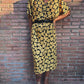 Vestido vintage amarillo y negro con estampado de flores - Clavel